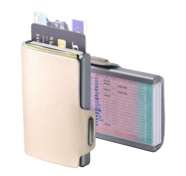 MONDRAGHI Saffiano Gold Mini Wallet in Pelle Protezione RFID