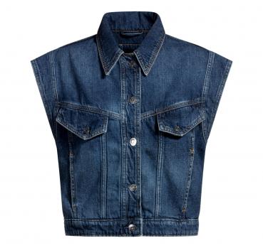 BOSS Gilet Donna Squadrato Senza Maniche In Denim Indaco Mod