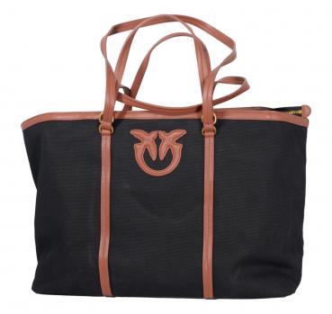 PINKO Borsa Donna Maxi Shopper In Canvas Riciclato Con Doppi