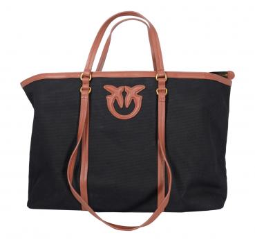 PINKO Borsa Donna Maxi Shopper In Canvas Riciclato Con Doppi