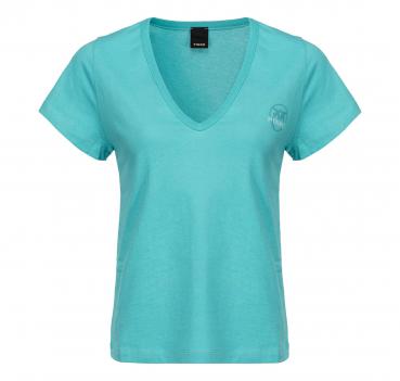 PINKO Turbato T-Shirt Donna Scollo V Jersey Cotone Con Logo 