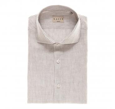 XACUS Camicia Uomo Puro Lino 41212005 Rigata Colore Sabbia