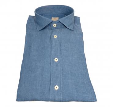 BASTONCINO Camicia Uomo Slim Fit Puro Lino B050 Colore Blu C