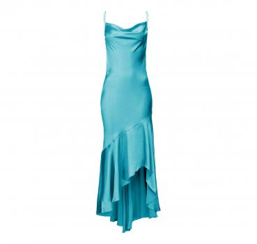 PINKO Abito Donna La Rosas Lungo Raso Verde Drappeggiato Vol