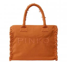 PINKO Borsa Donna Shopper Media Beach In Canvas Con Logo Dettagli Sfrangiati 106673 Colore Arancio A76