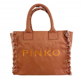 PINKO Borsa Donna Shopper Media Beach In Canvas Con Logo Dettagli Sfrangiati 106673 Colore Terracotta L08