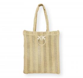 PINKO Borsa Donna Easy Tote Bag In Raffia E Rete 106728 Colore Beige C39