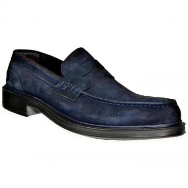 ALESSANDRO GILLES Scarpa Uomo SC11 Mocassini Blu Scamosciato