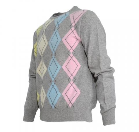 BRAMANTE Pull Girocollo Puro Cashmere 111563 Made in Italy Grigio a Rombi