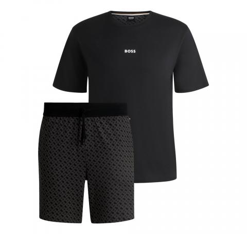 BOSS Pigiama Uomo In Cotone Con Logo e Monogrammi In Confezione Regalo Relax Short Set 50540613 Colore Nero