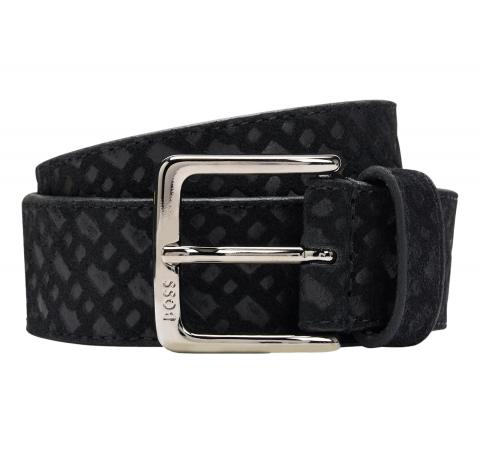 BOSS Cintura in Pelle Scamosciata con Motivo con Monogrammi a Motivi Dettagli Modello Ronnie-Bmono-Sd 50542202 Colore Nero
