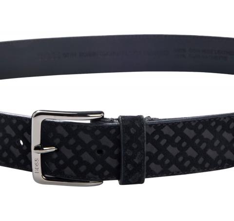 BOSS Cintura in Pelle Scamosciata con Motivo con Monogrammi a Motivi Dettagli Modello Ronnie-Bmono-Sd 50542202 Colore Nero