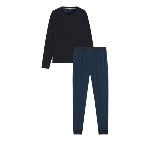 BOSS Pigiama In Cotone Con Logo E Monogrammi Relax Long Set 50550494 Colore Blu Scuro