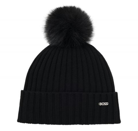 BOSS Berretto Donna Di Lana Vergine Con Pom Pom In Finta Pelliccia Lonie Hat 50545781 Colore Nero