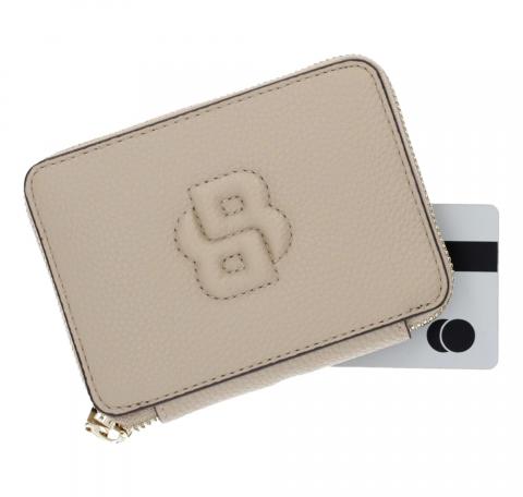 BOSS Portafoglio Donna Piccolo Con Lavorazione Martellata Zip e Monogramma BB Anett New SM Zaround 50542050 Colore Beige
