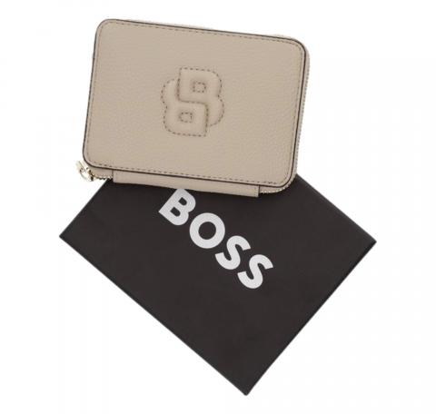 BOSS Portafoglio Donna Piccolo Con Lavorazione Martellata Zip e Monogramma BB Anett New SM Zaround 50542050 Colore Beige