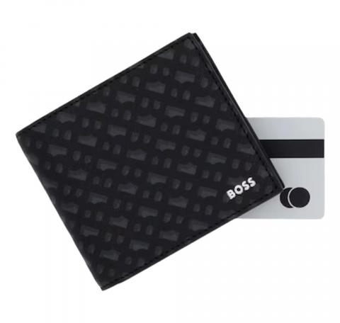 BOSS Portafoglio Uomo Con Monogramma e Logo Goffrato In Lamina Zair MN 4cc Coin 50552830 Colore Nero