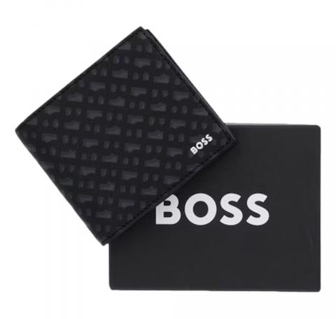BOSS Portafoglio Uomo Con Monogramma e Logo Goffrato In Lamina Zair MN 4cc Coin 50552830 Colore Nero