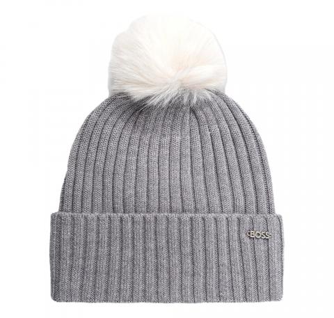 BOSS Berretto Donna In Lana Vergine Con Pompon In Eco Pelliccia Lonie Hat 50545781 Colore Grigio
