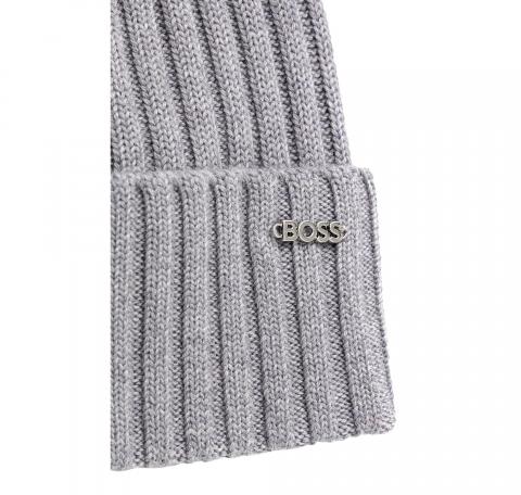 BOSS Berretto Donna In Lana Vergine Con Pompon In Eco Pelliccia Lonie Hat 50545781 Colore Grigio