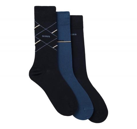 BOSS Calze Ad Altezza Regolare Con Logo Confezione da 3 Paia 50547840 Blu scuro Azzurro