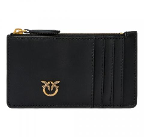 PINKO Portacarte Donna Airone Cardholder Sheep Nappa Chevron 100251 Z99Q Colore Nero