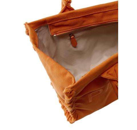 PINKO Borsa Donna Shopper Media Beach In Canvas Con Logo Dettagli Sfrangiati 106673 Colore Arancio A76
