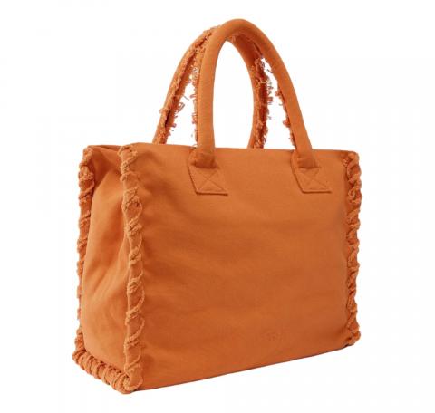 PINKO Borsa Donna Shopper Media Beach In Canvas Con Logo Dettagli Sfrangiati 106673 Colore Arancio A76