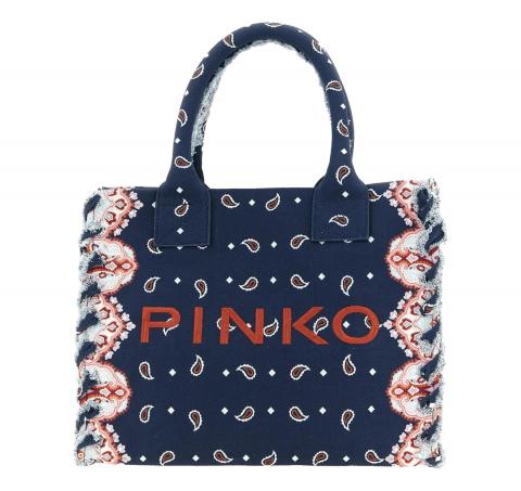 PINKO Borsa Donna Shopper Media Beach In Canvas Con Logo Dettagli Sfrangiati e Stampa Bandana 106673 Colore Blu GA0Q