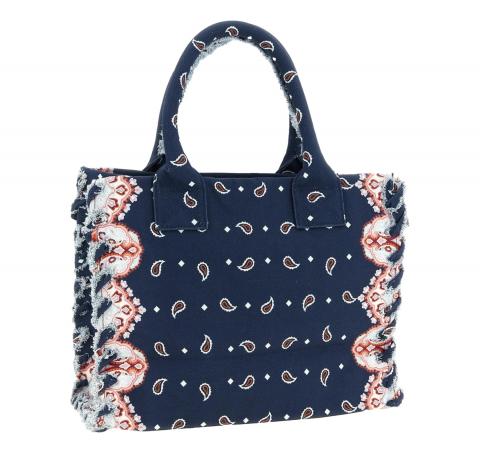 PINKO Borsa Donna Shopper Media Beach In Canvas Con Logo Dettagli Sfrangiati e Stampa Bandana 106673 Colore Blu GA0Q