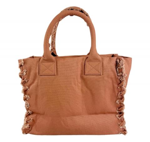 PINKO Borsa Donna Shopper Media Beach In Canvas Con Logo Dettagli Sfrangiati 106673 Colore Terracotta L08