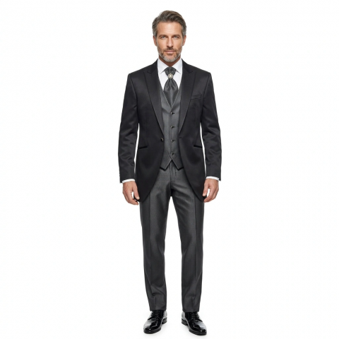 GRIMALDI Abito Tight Cerimonia Uomo Completo 4 Pezzi Nero 7101