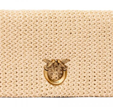 PINKO Pochette Donna a Tracolla Click Soft Horizontal Mini Rafia e Pelle 106023 Colore Beige C24Q