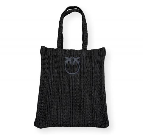 PINKO Borsa Donna Easy Tote Bag In Raffia E Rete 106728 Colore Nero Z99