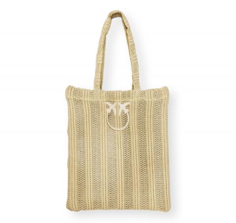 PINKO Borsa Donna Easy Tote Bag In Raffia E Rete 106728 Colore Beige C39