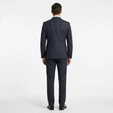 ALESSANDRO GILLES Abito Uomo Blu Quadri Slim Fit Lana Elegante A222 2089