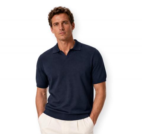 CASHMERE COMPANY Polo Uomo In Cotone E Lino C26S18 Colore Blu Scuro 151
