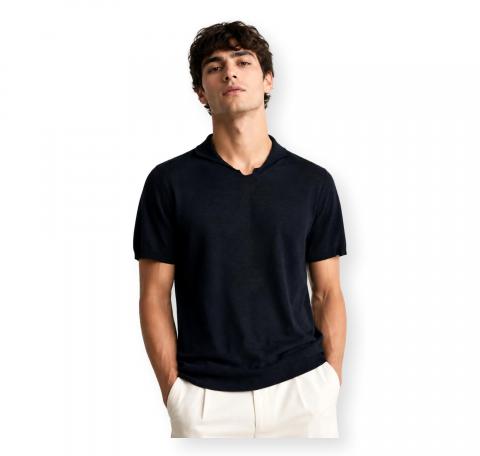 CASHMERE COMPANY Polo Uomo In Cotone E Lino C26S18 Colore Nero 99
