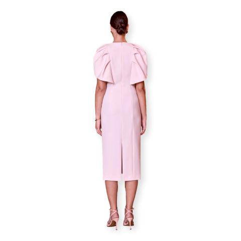 CARLA RUIZ Abito Donna Midi Elegante Rosa Cipria Maniche Scultura Cerimonia 52554