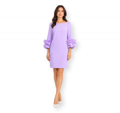 CARLA RUIZ Abito Donna Con Maniche A Palloncino E Piume Elegante Cerimonia Colore Lilla