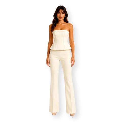 CARLA RUIZ Completo Donna Top e Pantalone Ref. 52559 Avorio Elegante Cerimonia