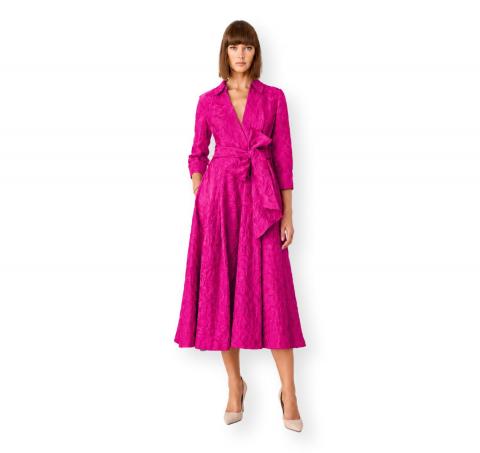 CARLA RUIZ Abito Donna Jacquard Floreale Elegante Con Cintura Colore Fucsia