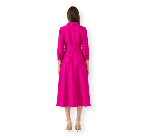 CARLA RUIZ Abito Donna Jacquard Floreale Elegante Con Cintura Colore Fucsia