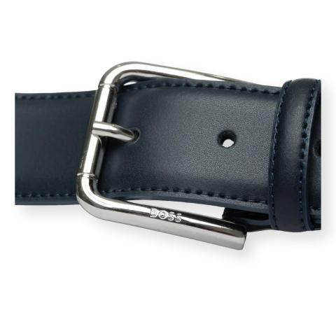 BOSS Cintura Uomo in Pelle Italiana con Fibbia Argento Navya St Sz35 50553388 Colore Blu