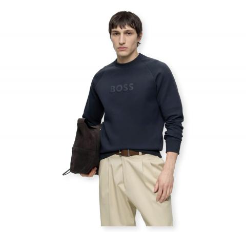 BOSS Felpa Uomo Girocollo In Cotone Elasticizzato Regular Fit Salbo 50565307 Colore Blu Scuro