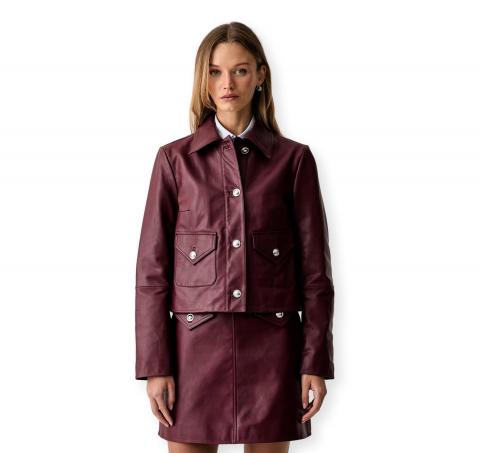 BOSS Giubbotto Donna in Pelle Con Bottoni Con Logo C Sakara 50562735 Colore Bordeaux