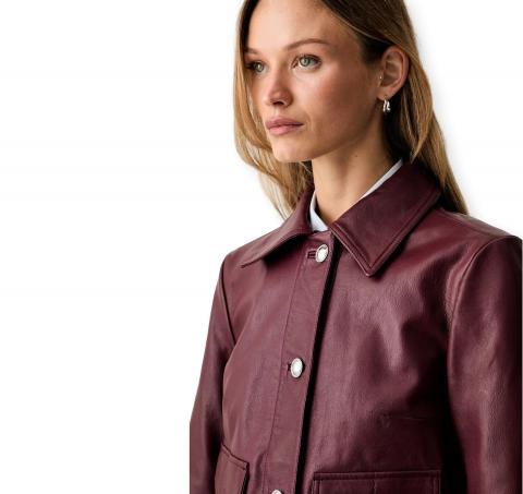 BOSS Giubbotto Donna in Pelle Con Bottoni Con Logo C Sakara 50562735 Colore Bordeaux