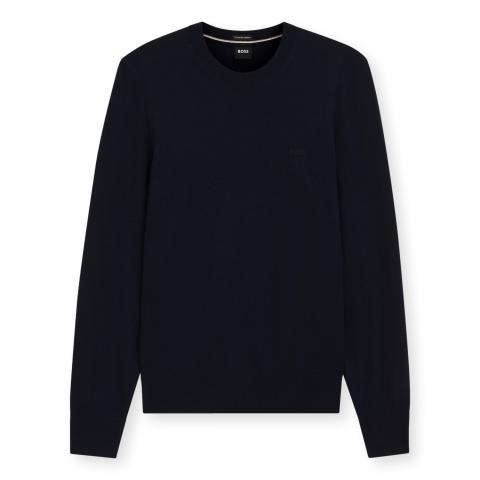 BOSS Maglione Uomo in Lana Merino Extrafine Girocollo Leno 50571914 Blu