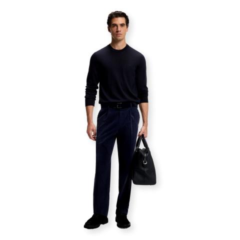 BOSS Maglione Uomo in Lana Merino Extrafine Girocollo Leno 50571914 Blu