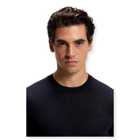 BOSS Maglione Uomo in Lana Merino Extrafine Girocollo Leno 50571914 Blu